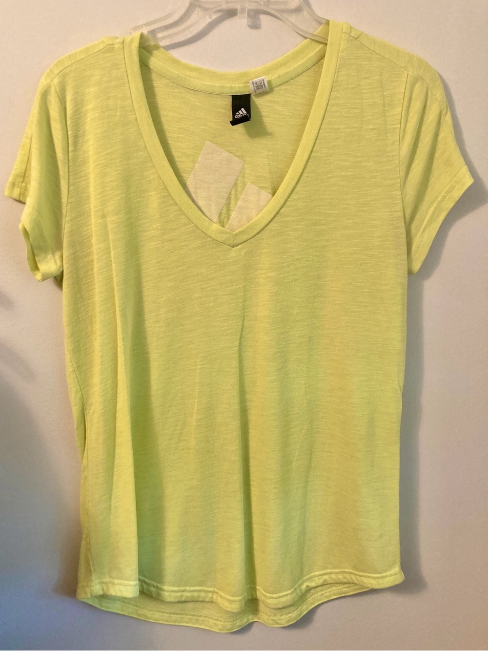 Adidas Neon Yellow V-Neck T-Shirt Top Tee Short Sleeve Size Medium Athleisure
